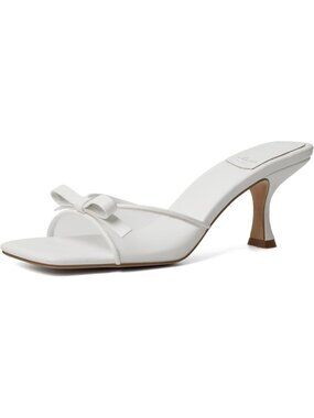 Women White 3 Round Toe Kitten Heels Stiletto Strapless Backless Party Sandal